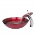 Bathroom Tempered Glass Red Bowl  Vessel Sink  Countertop Round Basin  Chrome Faucet  1/2" Pop up Drain - B07922RMMT